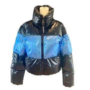 Juicy Couture Black Label Metallic Blue & Black Puffer Jacket Size M